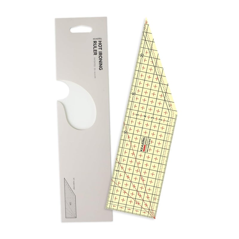 KEARING HR2565S Metric Hot Hem Ruler for Sewing – 25 x 6.5cm Heat Resistant Non-Slip Ironing Ruler with 30° Angle Edge & Seam Allowance Lines (1/4, 1/2, 3/4) – Translucent Sewing Gauge - Image 1